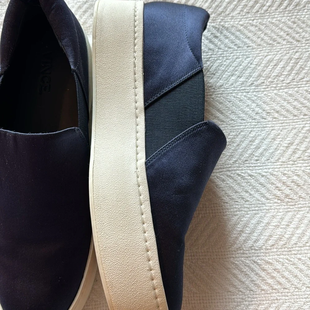 Vince Woman’s Navy Blue Satin‎ Platform Slip On Sneakers